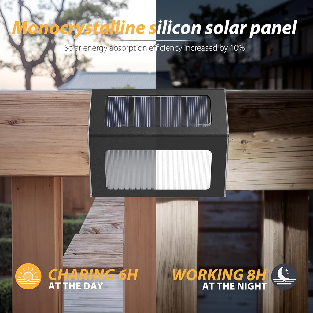 Solar Lights Outdoor Waterproof, Solar Fence Lights Auto On/Off, Bright LED Outdoor Lighting for Fence, Patio, Deck, Garden, Pathway