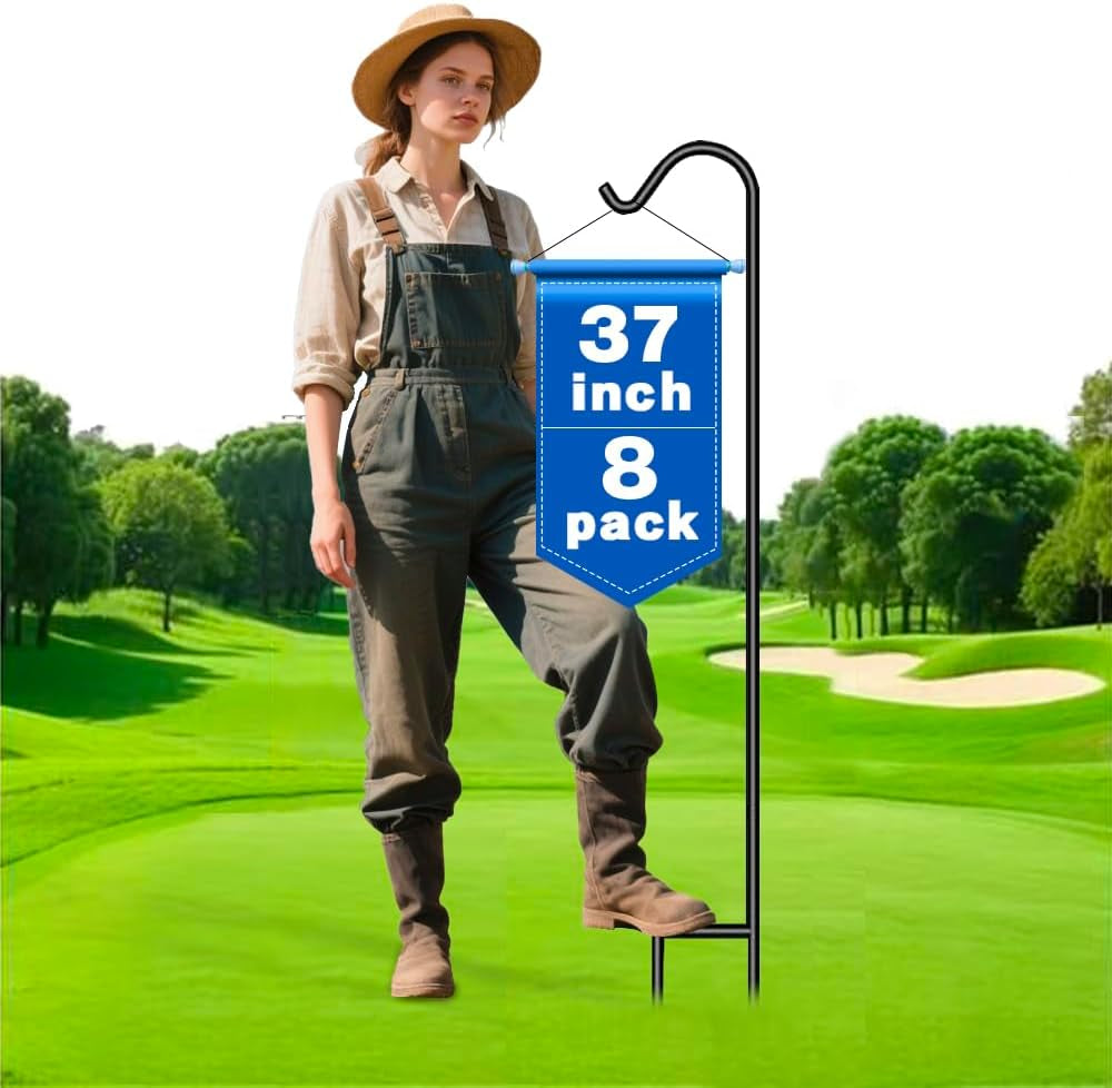 8 Pack Shepherd Hook 37 Inch One Piece Structure No Assembly Required 2/5 Inch Solid Metal Heavy Duty Shepards Hooks Garden for Outdoor Hanging Plants Hanger Lantern Wedding Black