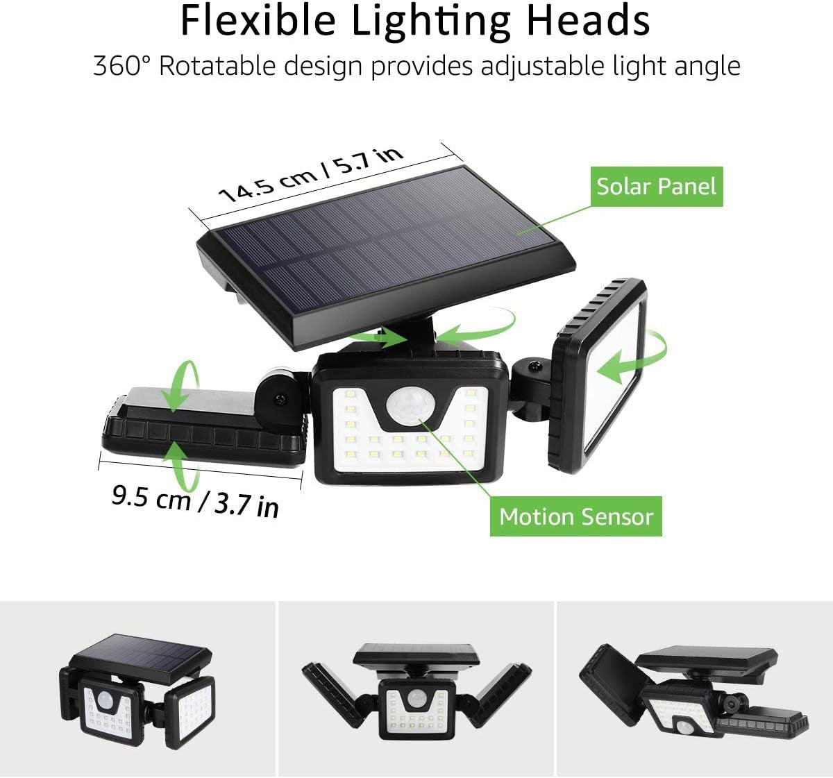 Solar Lights Outdoor, FURANDE Solar Motion Sensor Light Outdoor IP65 Waterproof 270° Wide Illumination 3 Adjustable Heads 70 LED Security Flood Light for Yard Patio Garage Entryway Front Door