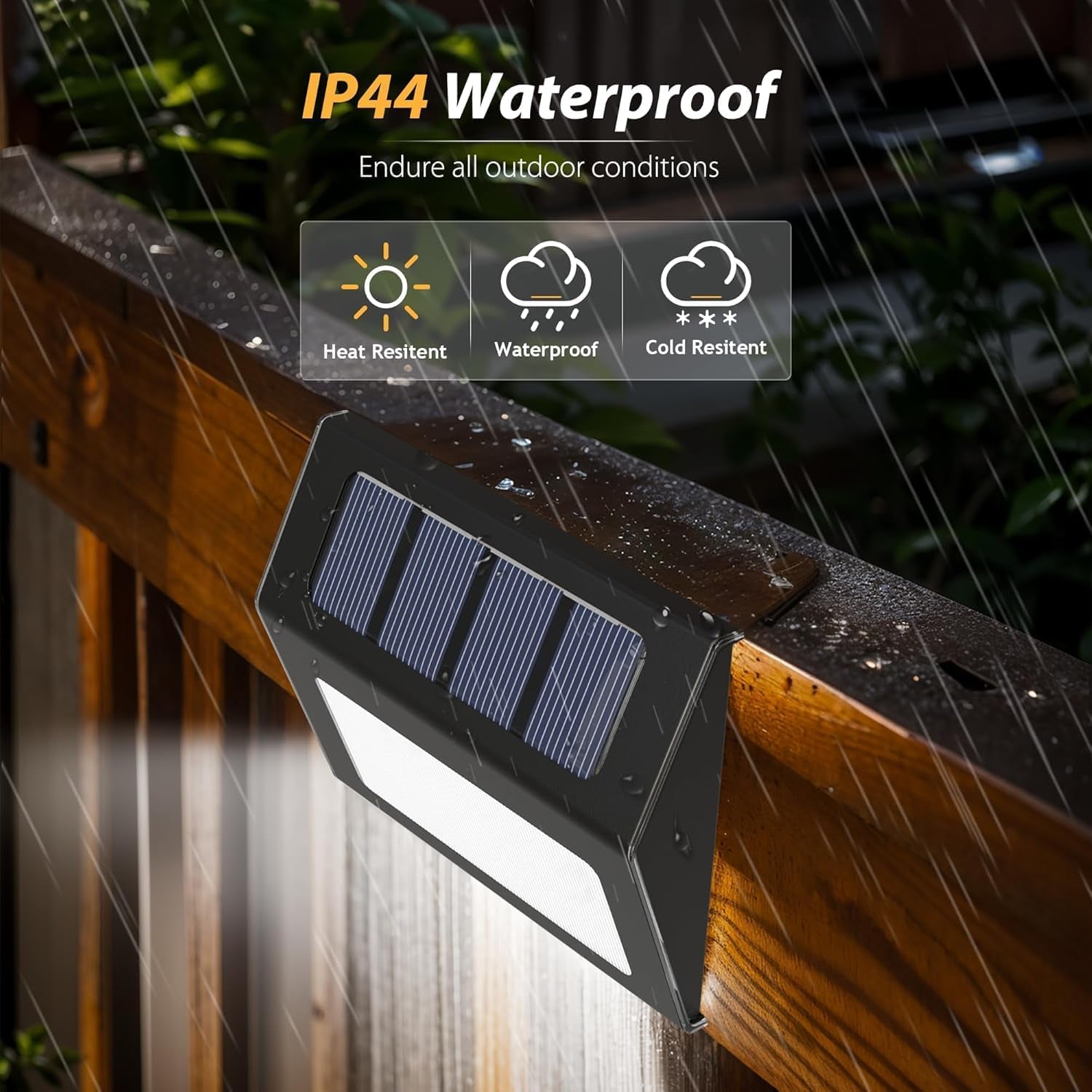 Solar Lights Outdoor Waterproof, Solar Fence Lights Auto On/Off, Bright LED Outdoor Lighting for Fence, Patio, Deck, Garden, Pathway