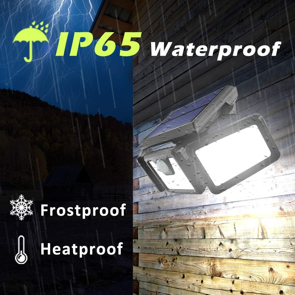 Solar Lights Outdoor, FURANDE Solar Motion Sensor Light Outdoor IP65 Waterproof 270° Wide Illumination 3 Adjustable Heads 70 LED Security Flood Light for Yard Patio Garage Entryway Front Door