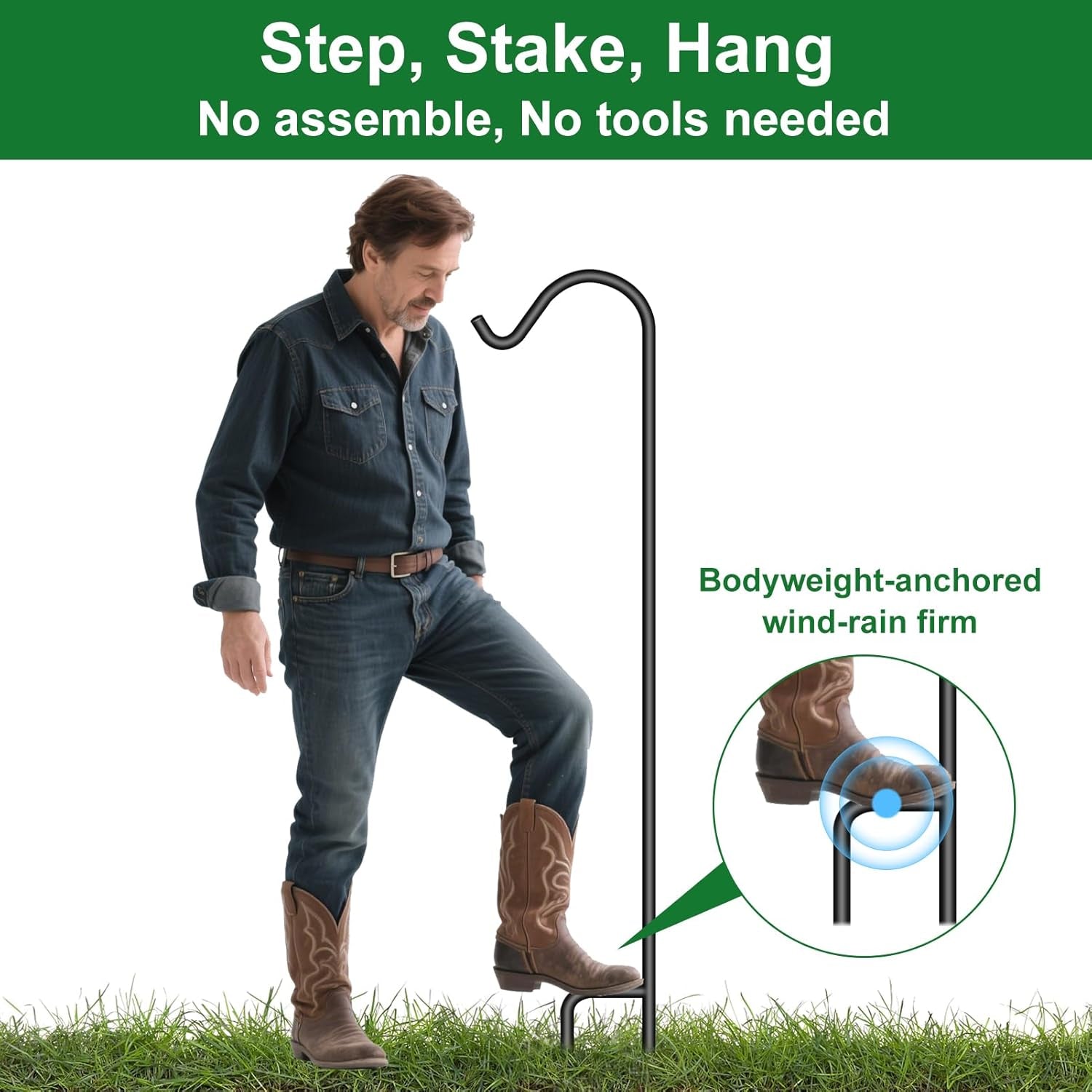 8 Pack Shepherd Hook 37 Inch One Piece Structure No Assembly Required 2/5 Inch Solid Metal Heavy Duty Shepards Hooks Garden for Outdoor Hanging Plants Hanger Lantern Wedding Black