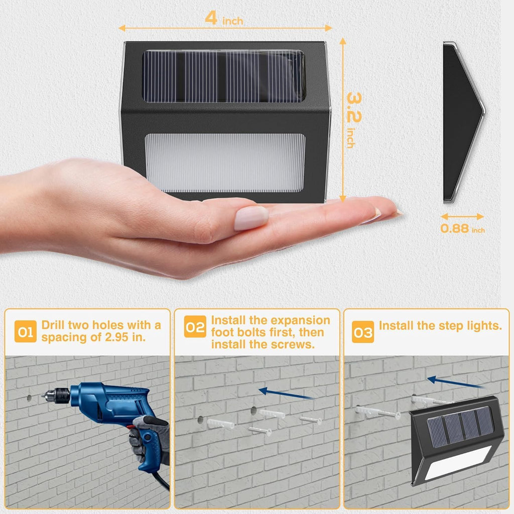 Solar Lights Outdoor Waterproof, Solar Fence Lights Auto On/Off, Bright LED Outdoor Lighting for Fence, Patio, Deck, Garden, Pathway