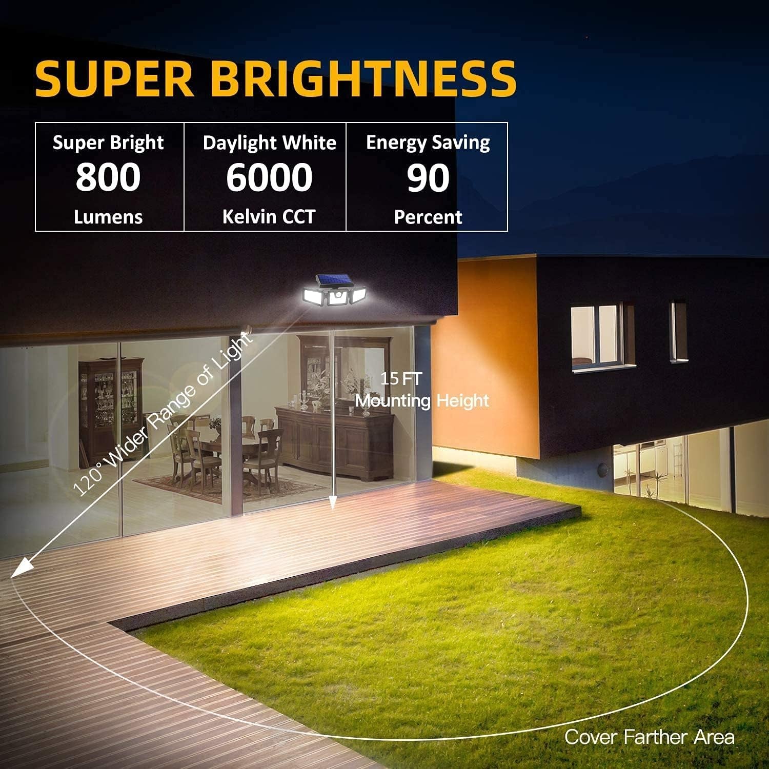 Solar Lights Outdoor, FURANDE Solar Motion Sensor Light Outdoor IP65 Waterproof 270° Wide Illumination 3 Adjustable Heads 70 LED Security Flood Light for Yard Patio Garage Entryway Front Door