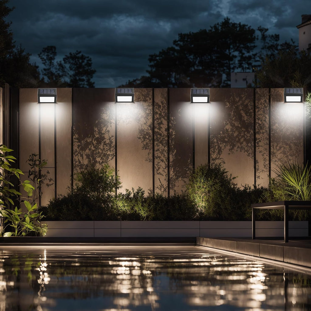 Solar Lights Outdoor Waterproof, Solar Fence Lights Auto On/Off, Bright LED Outdoor Lighting for Fence, Patio, Deck, Garden, Pathway