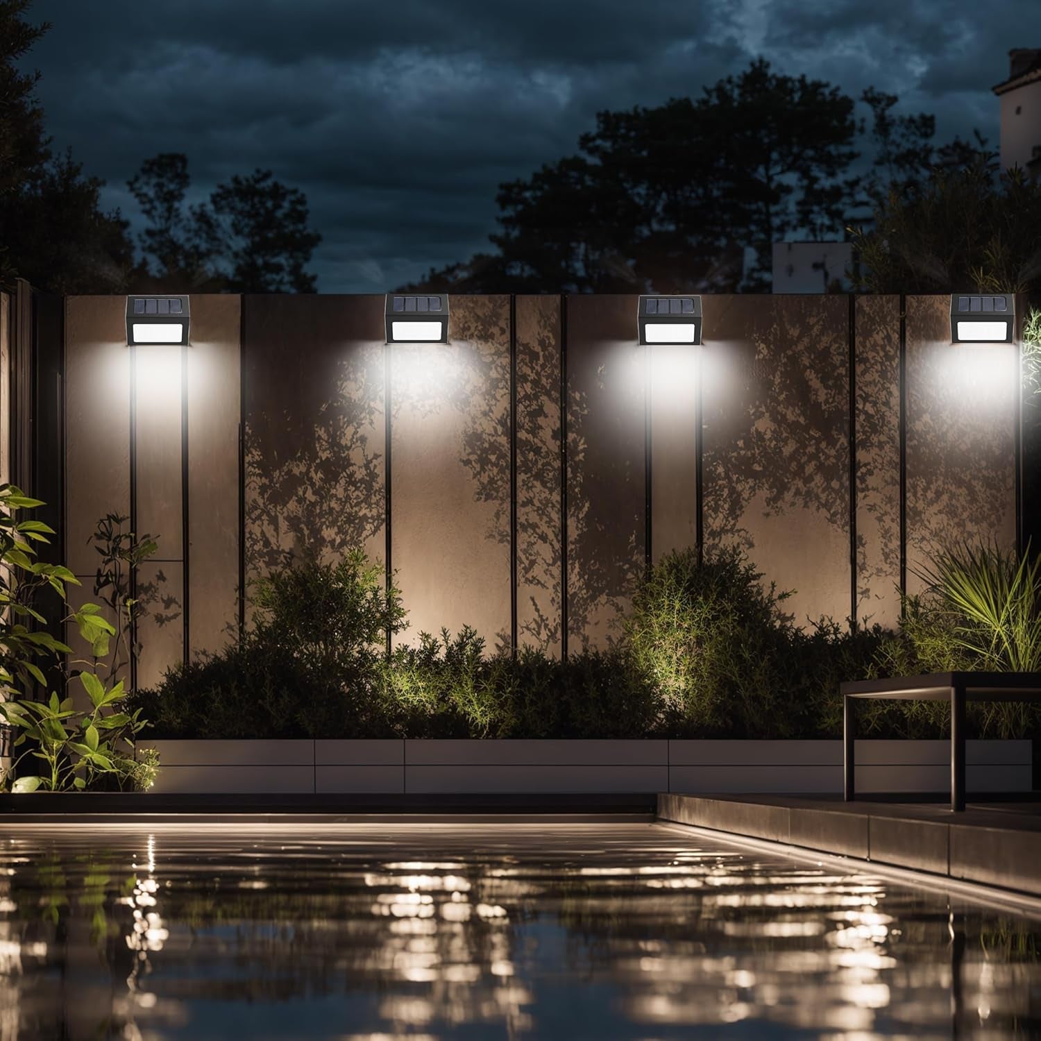 Solar Lights Outdoor Waterproof, Solar Fence Lights Auto On/Off, Bright LED Outdoor Lighting for Fence, Patio, Deck, Garden, Pathway