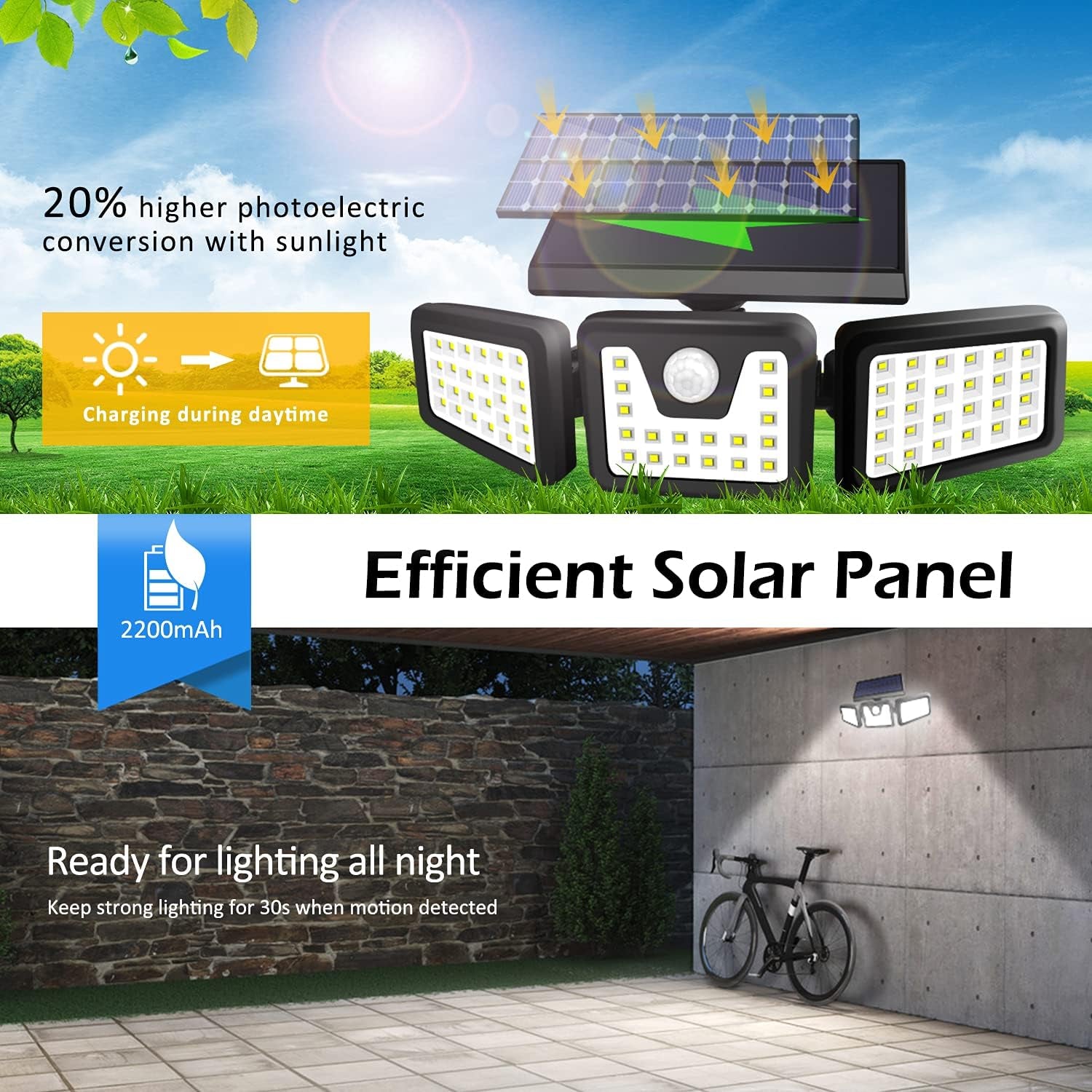 Solar Lights Outdoor, FURANDE Solar Motion Sensor Light Outdoor IP65 Waterproof 270° Wide Illumination 3 Adjustable Heads 70 LED Security Flood Light for Yard Patio Garage Entryway Front Door