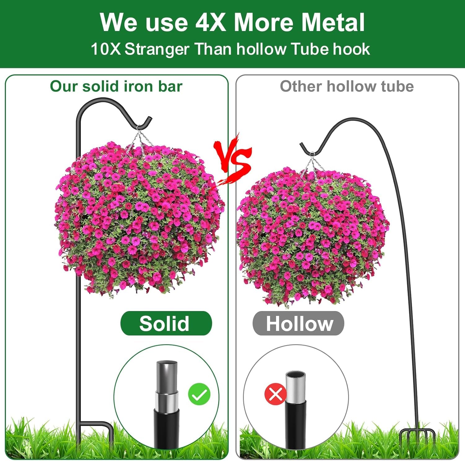 8 Pack Shepherd Hook 37 Inch One Piece Structure No Assembly Required 2/5 Inch Solid Metal Heavy Duty Shepards Hooks Garden for Outdoor Hanging Plants Hanger Lantern Wedding Black